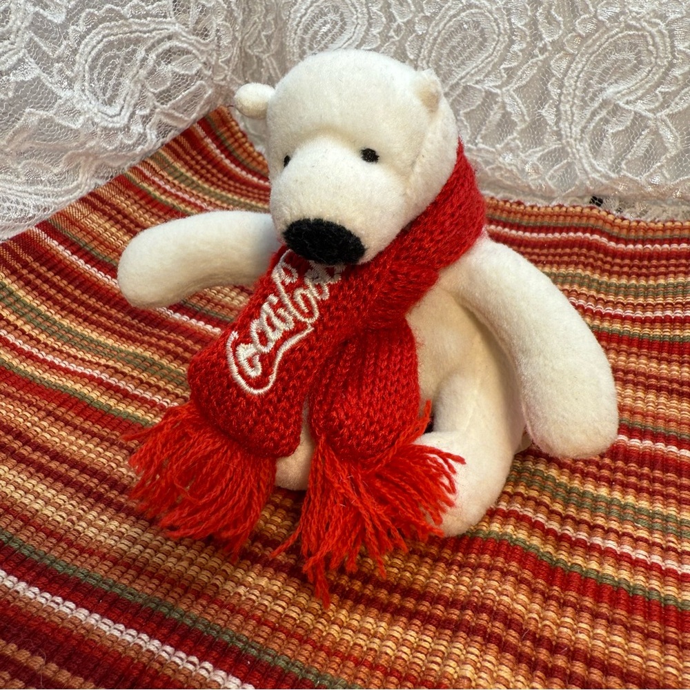 Coca Cola Sitting Polar Bear w/ Red Scarf Plush Stuffed Animal 2014